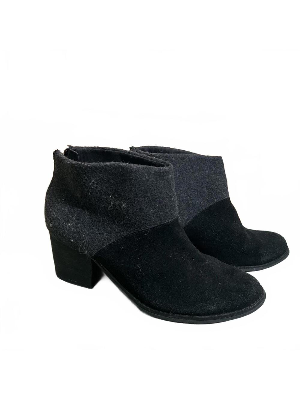TOMS Womens Two Tone Black Suede and Gray Wool Ankle Boots Size 8